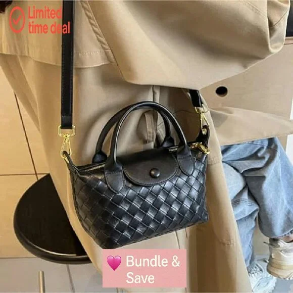 Mini Braided Leather Top Handle Satchel Crossbody Bag for Women Daily Use